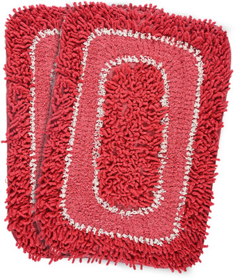 KUBER INDUSTRIES Microfiber Door Mat(Red, White, Medium, Pack of 2)