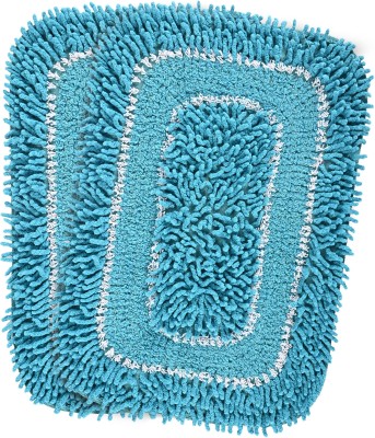 KUBER INDUSTRIES Microfiber Door Mat(Blue, White, Medium, Pack of 2)