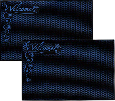KUBER INDUSTRIES Rubber Door Mat(Black & Blue, Medium, Pack of 2)