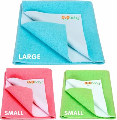 Oyo Baby Cotton Baby Bed Protecting Mat(Sea Blue, Salmon Rose, Light Green, Small, Pack of 3)