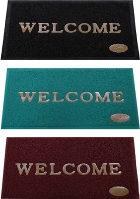 KUBER INDUSTRIES PVC (Polyvinyl Chloride) Door Mat(Multicolor, Free, Pack of 3)