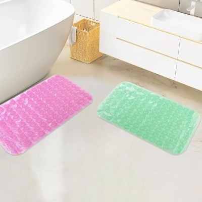 SAVYA HOME PP (Polypropylene) Bathroom Mat(Light Green & Light Pink, Medium, Pack of 2)