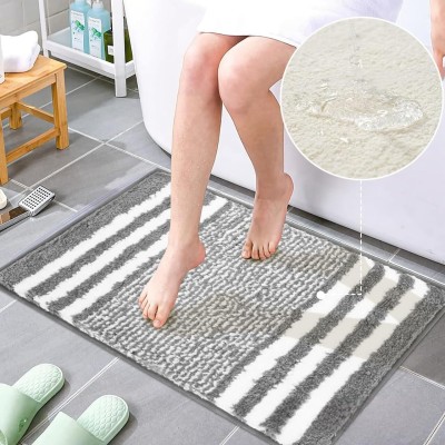 4tens Microfiber Bathroom Mat(Grey (size-60*40), Medium, Pack of 2)