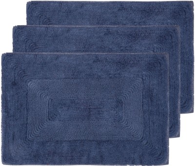 Black Gold Cotton Door Mat(Navy Blue, Medium, Pack of 3)