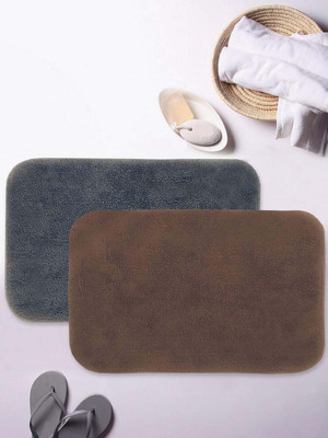 MAA HOME CONCEPT Microfiber, PP (Polypropylene) Floor Mat(Grey & Brown, Medium, Pack of 2)