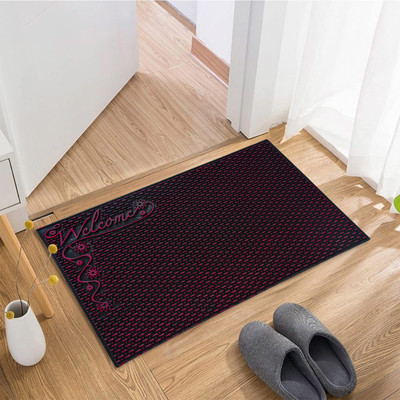KUBER INDUSTRIES Rubber Door Mat(Black & Maroon, Medium)