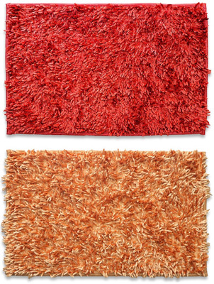 EXOTICE Polyester Door Mat(Red & Gold, Medium, Pack of 2)