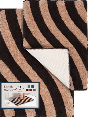 Enrich Homes Microfiber Floor Mat(Coffee, Beige, Pack of 2, Medium)