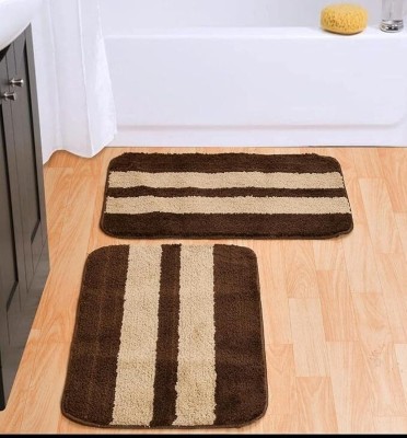 Kavya Creation Microfiber Bathroom Mat(Coffee Gold Strip, Medium)