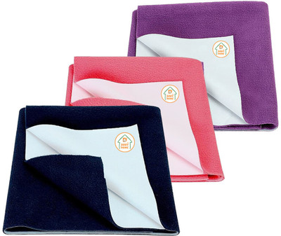 D BABY HOME Cotton Baby Bed Protecting Mat(Dark Blue + Salmon Rose + Plum, Pack of 3, Small)
