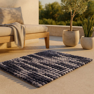 ELEGANT WEAVERS Microfiber Door & Floor Mat(Deep blue, off-white, Medium)
