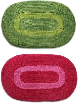 Abhsant Cotton Door Mat(Green, Magenta, Medium, Pack of 2)