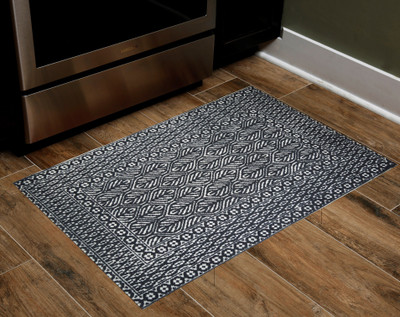 house of handmade Cotton Floor Mat(BLACK 2, Large)