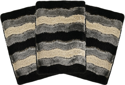 KUBER INDUSTRIES Polyester Bathroom Mat(Black, Grey, Large, Pack of 3)