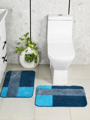Saral Home Polyester Bathroom Mat(Blue, Medium, Pack of 2)