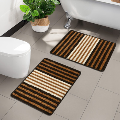KUBER INDUSTRIES Microfiber Door Mat(Brown, Medium, Pack of 2)