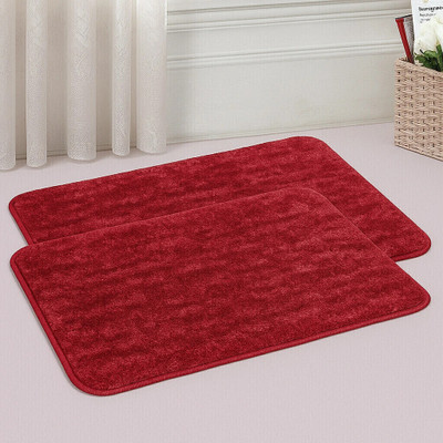 Snug Step Microfiber Floor Mat(Red, Large, Pack of 2)