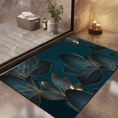 YELLOW WEAVES Rubber Bathroom Mat(Teal Leaf, Medium)