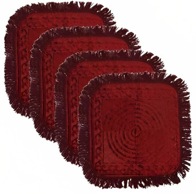 ABHIKRAM Velvet Prayer Mat(Maroon, Medium, Pack of 4)