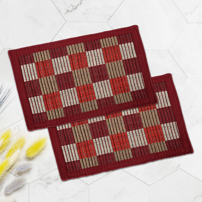 KUBER INDUSTRIES Polyester Door Mat(Maroon, Medium, Pack of 2)