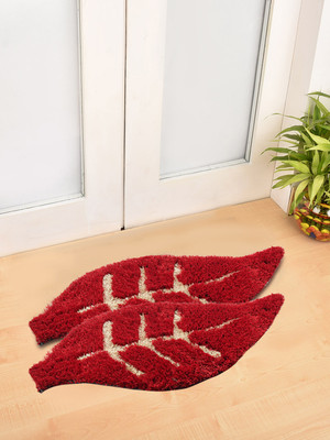 Fabinaliv Polyester Door Mat(Red, Large, Pack of 2)