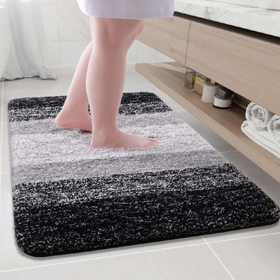 MAA HOME CONCEPT Microfiber Door Mat(Black Stripe, Medium)