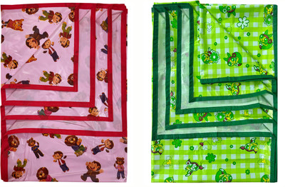 ECOSOFT Plastic Baby Bed Protecting Mat(GREEN PPG & PINK MONKEY, Large, Pack of 2)