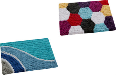 AAZEEM Cotton Door Mat(Multicolor, Medium, Pack of 2)