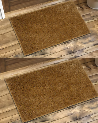 GRHAMOY Polyester Door Mat(Mustard, Medium, Pack of 2)