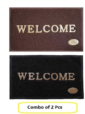 A CUBE LUXURY SOLUTIONS Rubber, PVC (Polyvinyl Chloride) Door Mat(Brown, Black, Medium, Pack of 2)