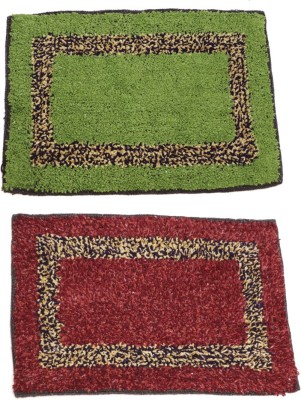 Dulhan Microfiber Door Mat(Green & Maroon, Small, Pack of 2)