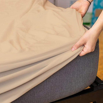 Kitten Bite 220 TC Cotton King Solid Fitted (Elastic) Bedsheet(Pack of 1, Beige mattress protector)