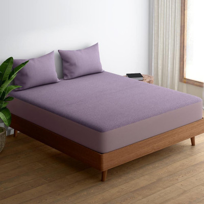 Wakefit Double Size Elastic Strap Terry Cotton Waterproof Mattress Cover(Purple)