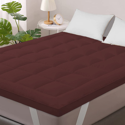 Linenovation Mattress Topper Single Size Breathable Mattress Cover(White, Maroon)