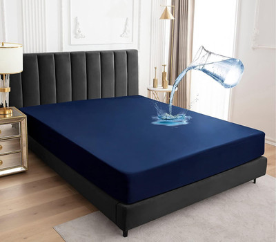 Linenovation Elastic Strap Single Size Waterproof Mattress Cover(Blue)