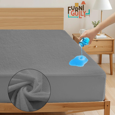 FurniGully Queen Size Fitted Terry Cotton Waterproof, Breathable, Stretchable Mattress Cover(Grey)