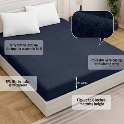 AMIGOS Fitted Single Size Breathable, Stretchable, Waterproof Mattress Cover(Blue)