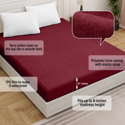 AMIGOS Fitted Double Size Breathable, Stretchable, Waterproof Mattress Cover(Maroon)