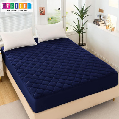 MAGICAL King Size Fitted Cotton Waterproof Mattress Cover(Blue)