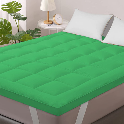 Linenovation Mattress Topper Single Size Breathable Mattress Cover(White, Green)