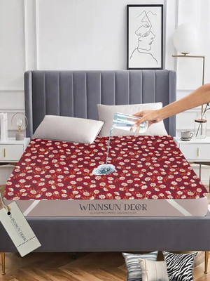 WINNSUN Elastic Strap King Size Waterproof, Breathable Mattress Cover(Red)