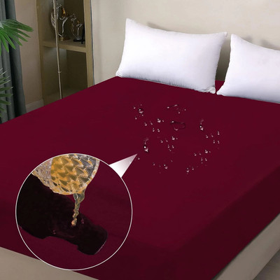 Linenovation Fitted Single Size Waterproof Mattress Cover(Maroon)