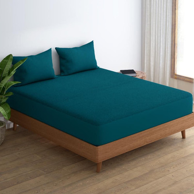 Wakefit Single Size Elastic Strap Terry Cotton Waterproof Mattress Cover(Blue)