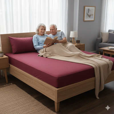 Kittenbite King Size Fitted Terry Cotton Stretchable, Waterproof, Breathable Mattress Cover(Maroon)