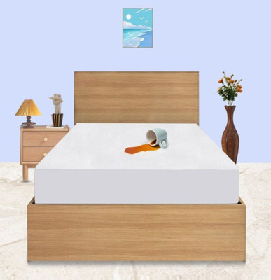 CRAZY WORLD Fitted Single Size Breathable, Stretchable, Waterproof Mattress Cover(White)