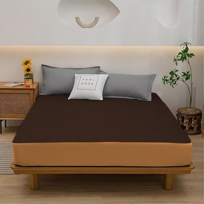 Kittenbite Fitted Double Size Breathable, Stretchable, Waterproof Mattress Cover(Brown)