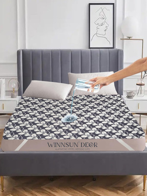 WINNSUN 110 TC Polyester King Floral Fitted (Elastic) Bedsheet(Pack of 1, Blue)