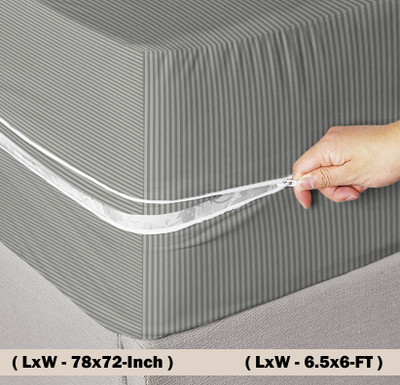 BSB HOME Zippered Double Size Breathable Mattress Cover(Grey)