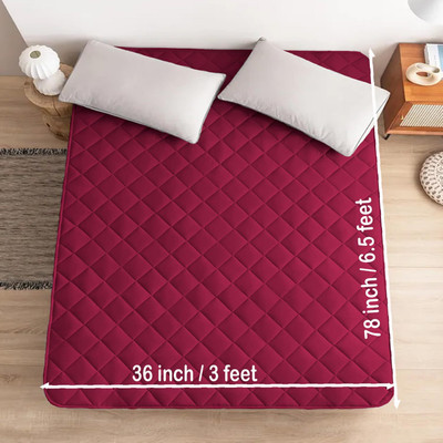 RUSTIC LINEN Elastic Strap Single Size Waterproof Mattress Cover(Maroon)