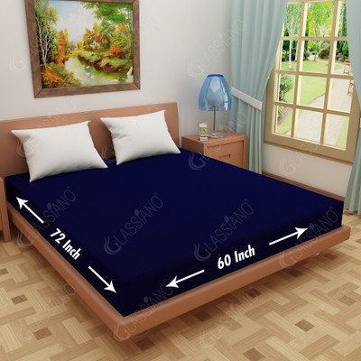 Glassiano Elastic Strap Queen Size Breathable, Stretchable, Waterproof Mattress Cover(Blue)